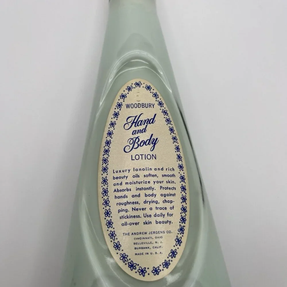 Vintage MCM Woodbury Hand And Body Lotion 10 oz Glass Bottle Andrew Jergens USA